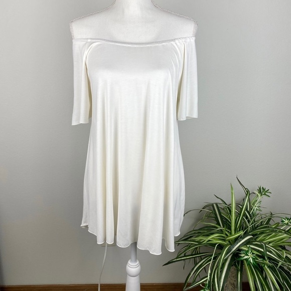 Piko 1988 Off Shoulder Bamboo Off White Tunic Short Sleeves Size M - Picture 4 of 8
